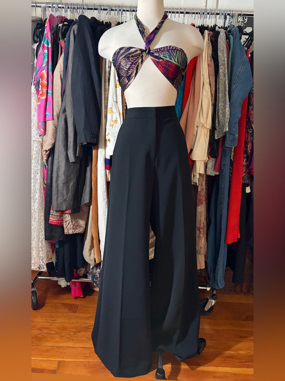Black High-Waisted Wide-Leg Tailored Trousers Pants - Picture 2 of 2